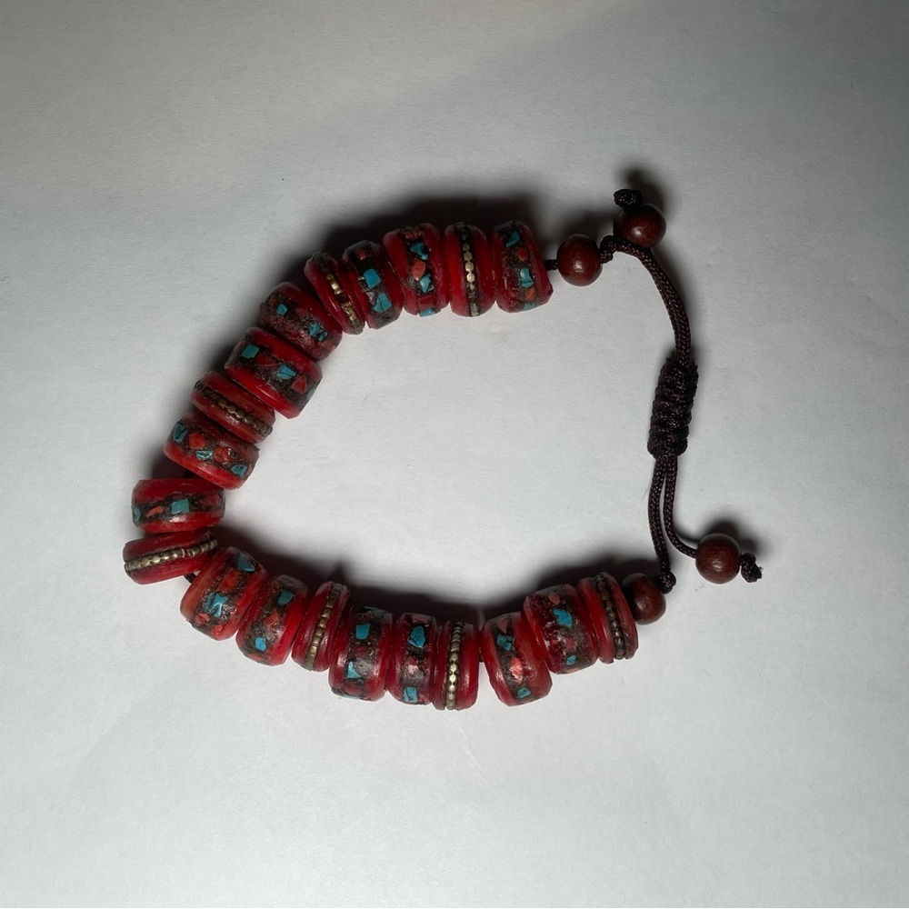 Red and Blue Beaded Bracelet